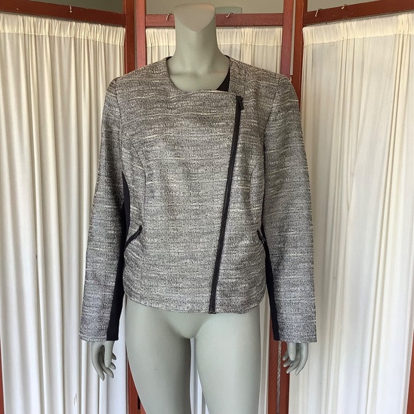 Lane Bryant Blazer Jacket Metallic Silver Black Asymmetric With Zipper Size 18 - Picture 2 of 8